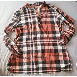 Feathers Maternity 1X Soft Polyester Spandex Checkered Long Sleeve Top